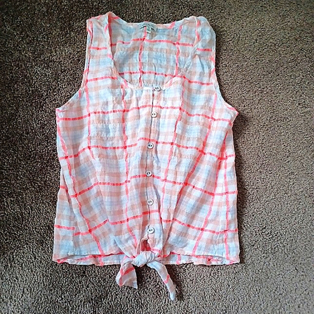 ELLA MOSS Jennifer Tie Front Seersucker Tank Top Size Small